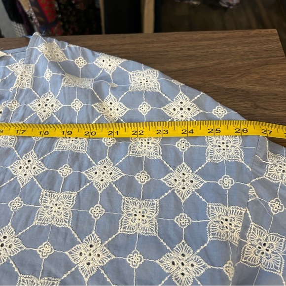 Zara Blue and White Bell Sleeve Blouse M - Picture 8 of 11